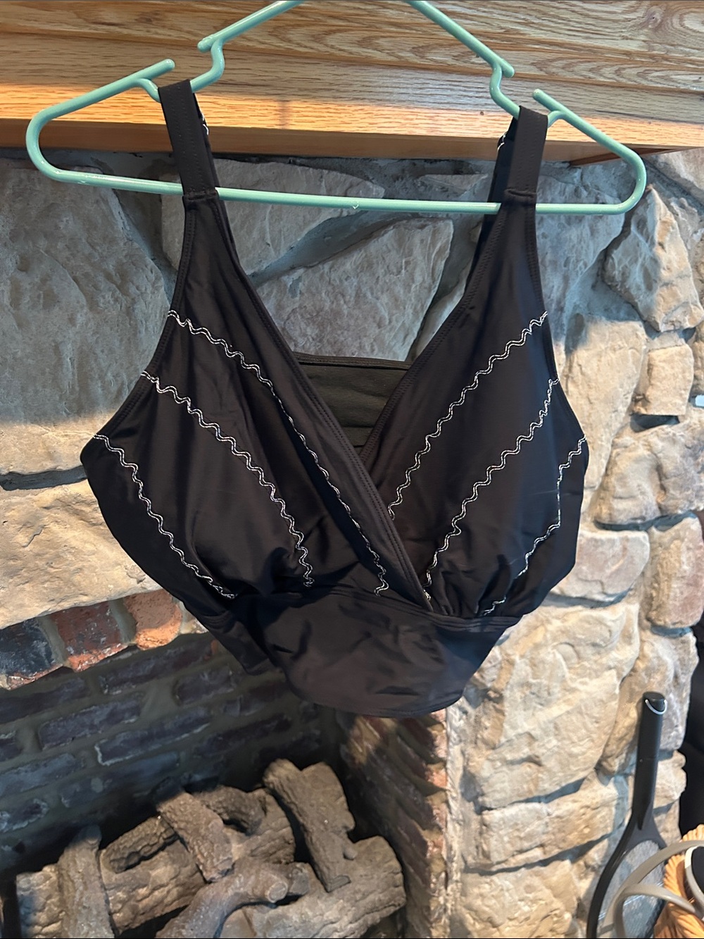 BloomChic Black Bikini Top with White Stitching